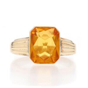 Yellow Gold Glass Vintage Solitaire Ring - 10k Rectangular